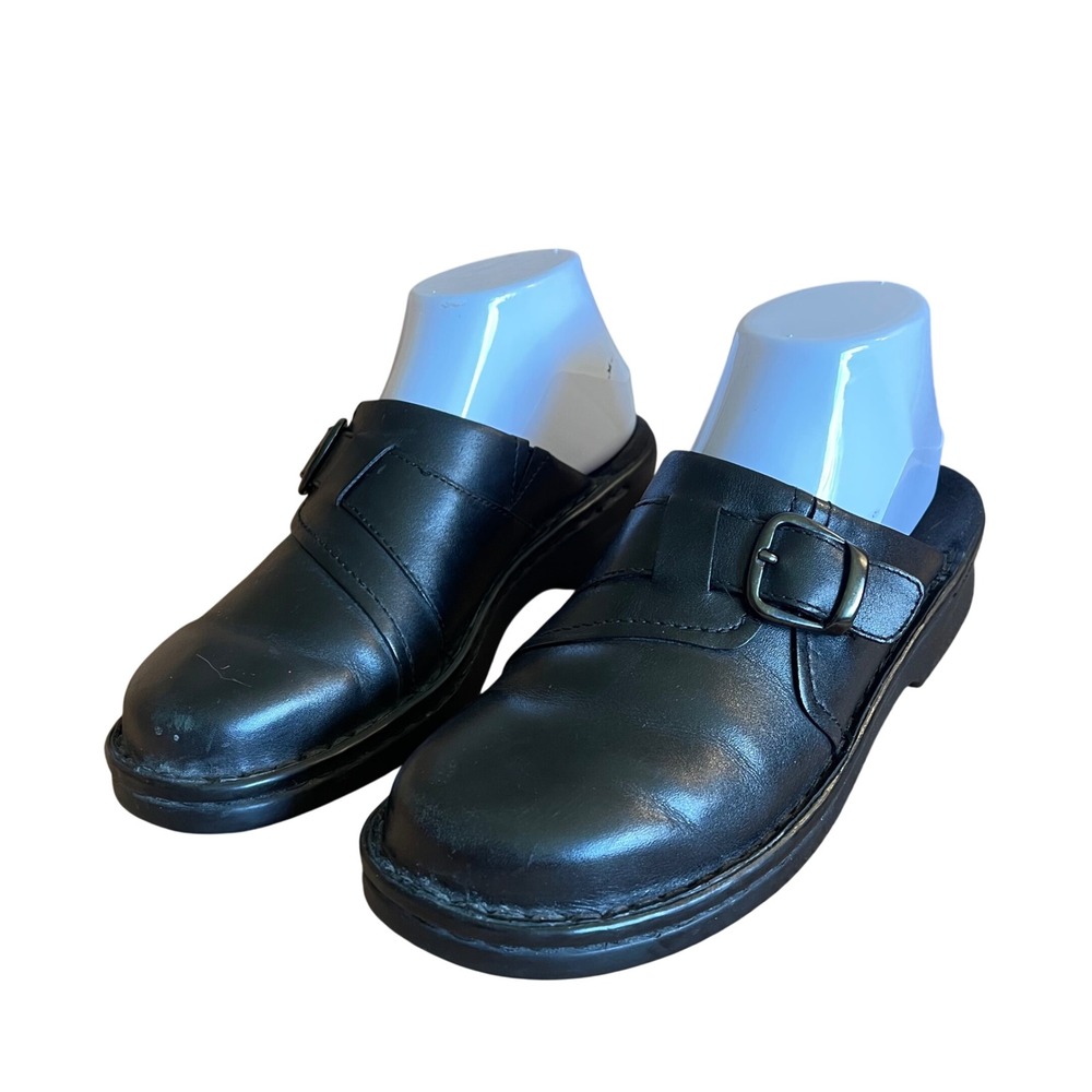 Clarks Clogs Women 7 Shoes Black Slip On Mules Leather Boho Buckle Western Wedge